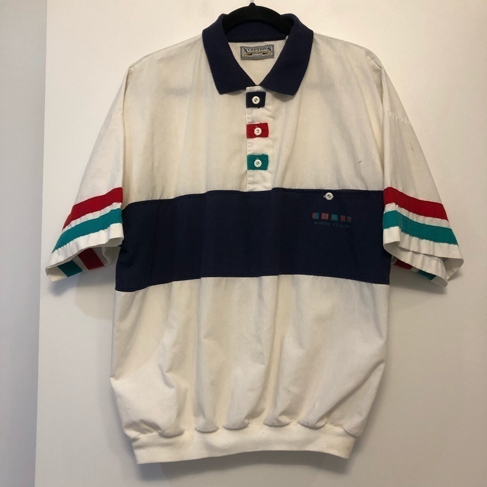 Vintage Xceptions Marine Classics White & Blue Banded Polo Shirt - Picture 2 of 8